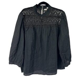 Gap Black Mock Neck Lace Detail Top